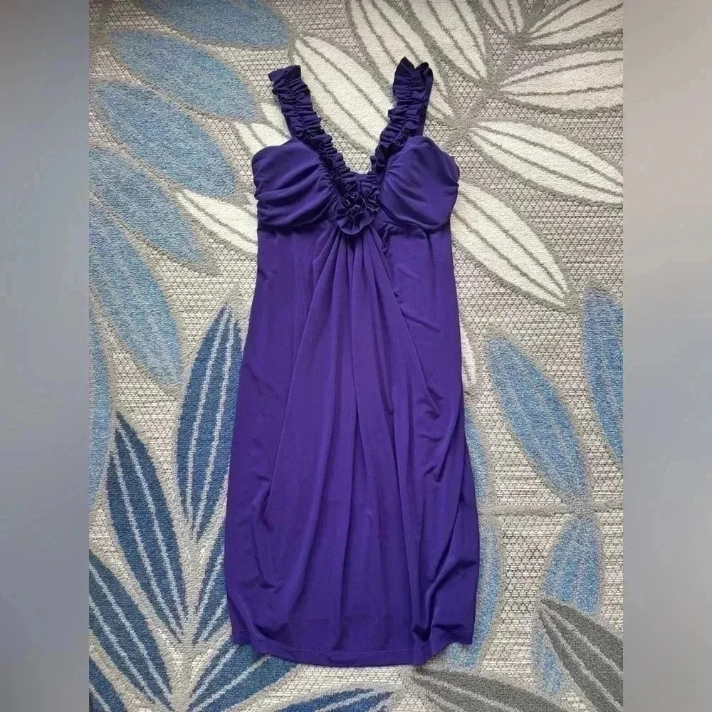 Carole Little Women’s‎ Purple Ruffled V-Neck Sleeveless Midi Dress Padded Size 6